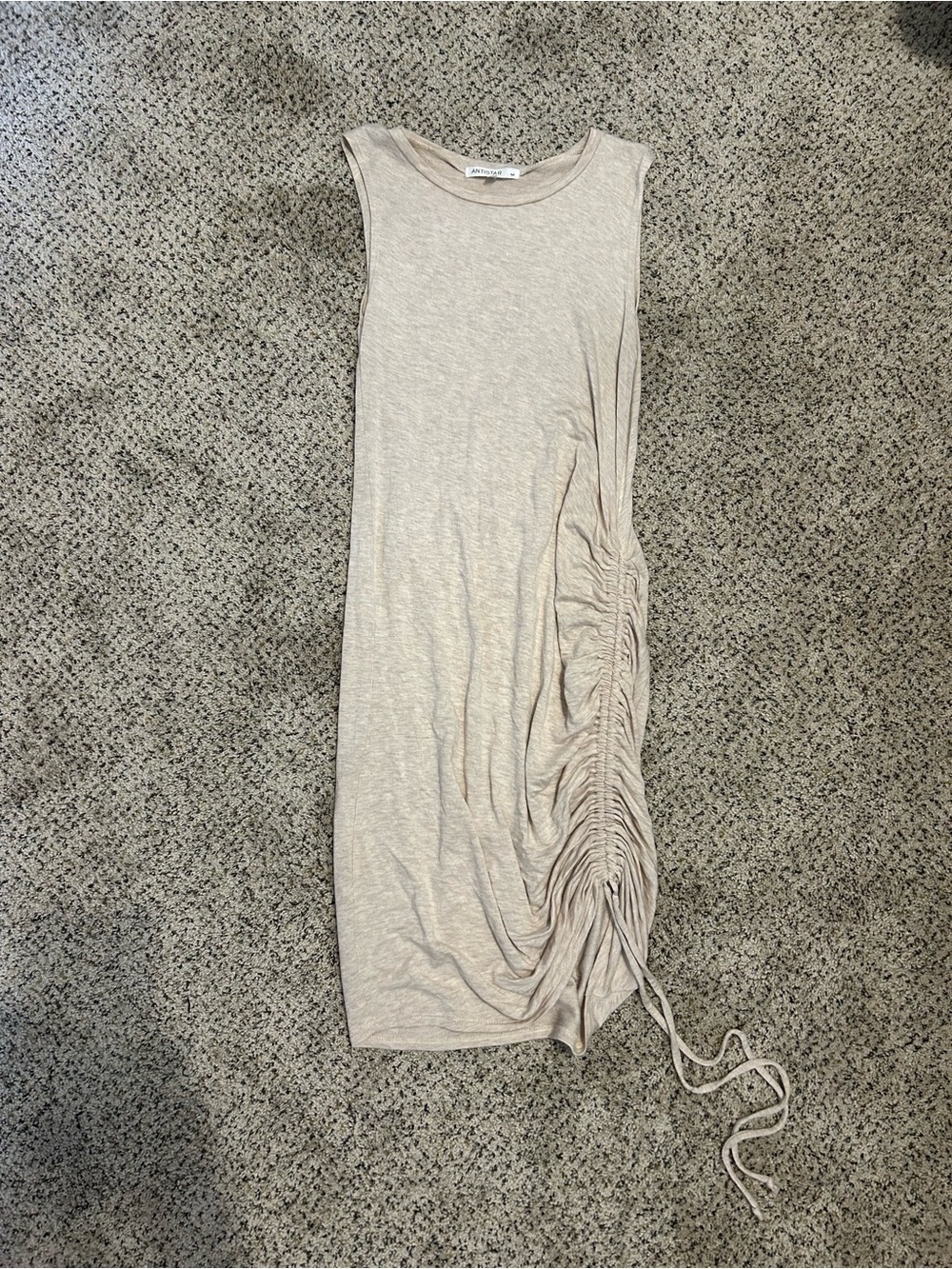 Sleeveless Ruched Side Midi Dress in Light Beige
